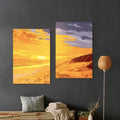 Golden Sundown original diptych 80x50cm – Great Ocean Road beach Victoria Australia, two-panel coastal sunset painting in warm golds and purples