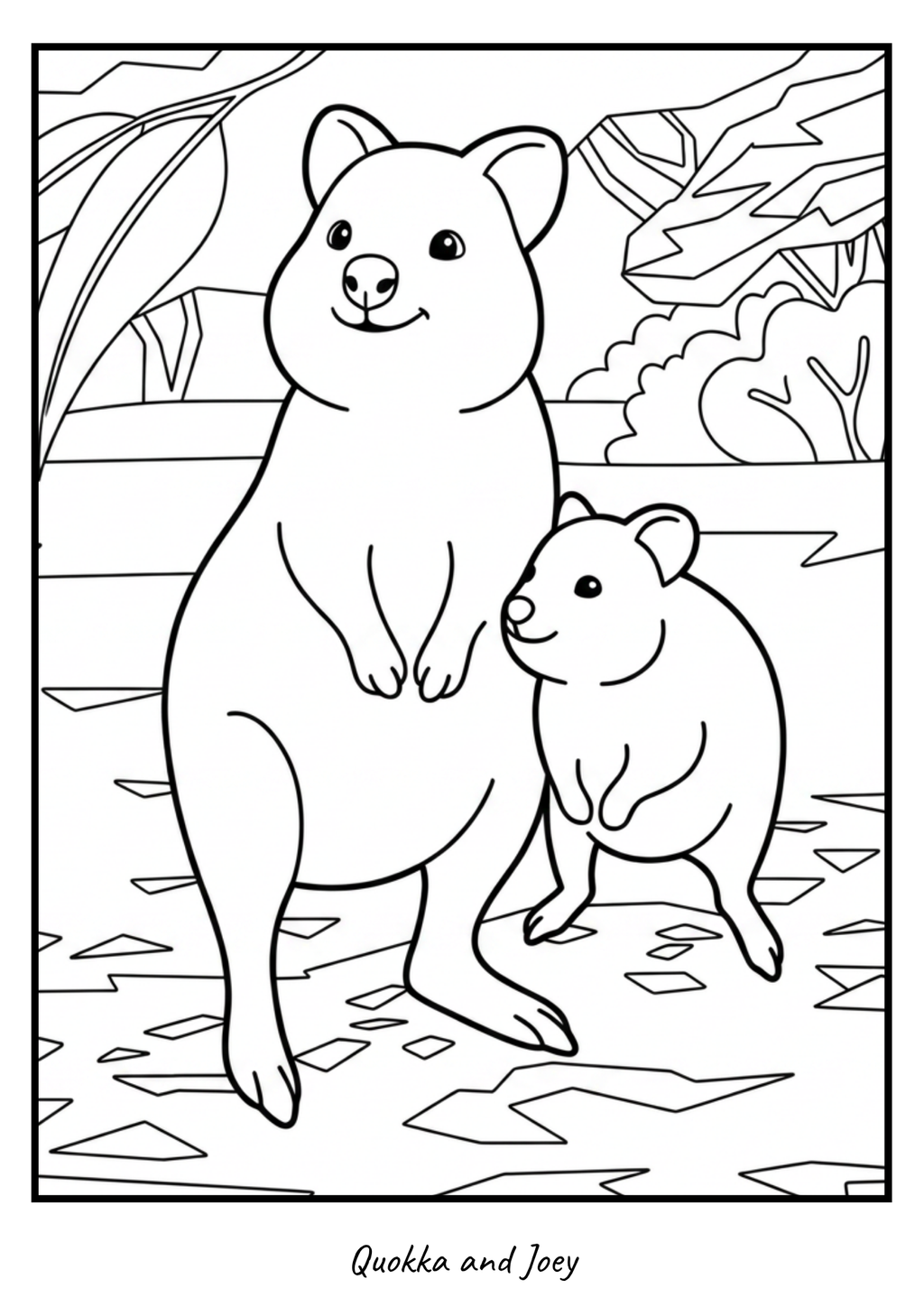 Quokka and Joey colouring page