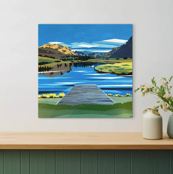 Willow Pond Queenstown original acrylic painting on Beechwood 41x41cm by Art by Ira