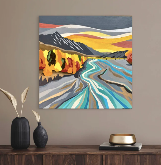 Shotover Gold – original acrylic painting of the Shotover River and Remarkables by Ira Mitchell