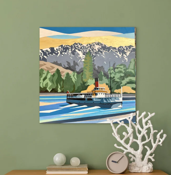 Lady of the Lake – original acrylic painting of the TSS Earnslaw on Lake Whakatipu by Ira Mitchell