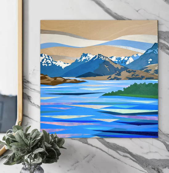 Head of the Lake – original acrylic painting looking toward Glenorchy at the head of Lake Whakatipu by Ira Mitchell