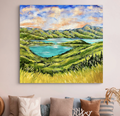 Hilltop Akaroa – large original impressionist acrylic painting on canvas by Art by Ira