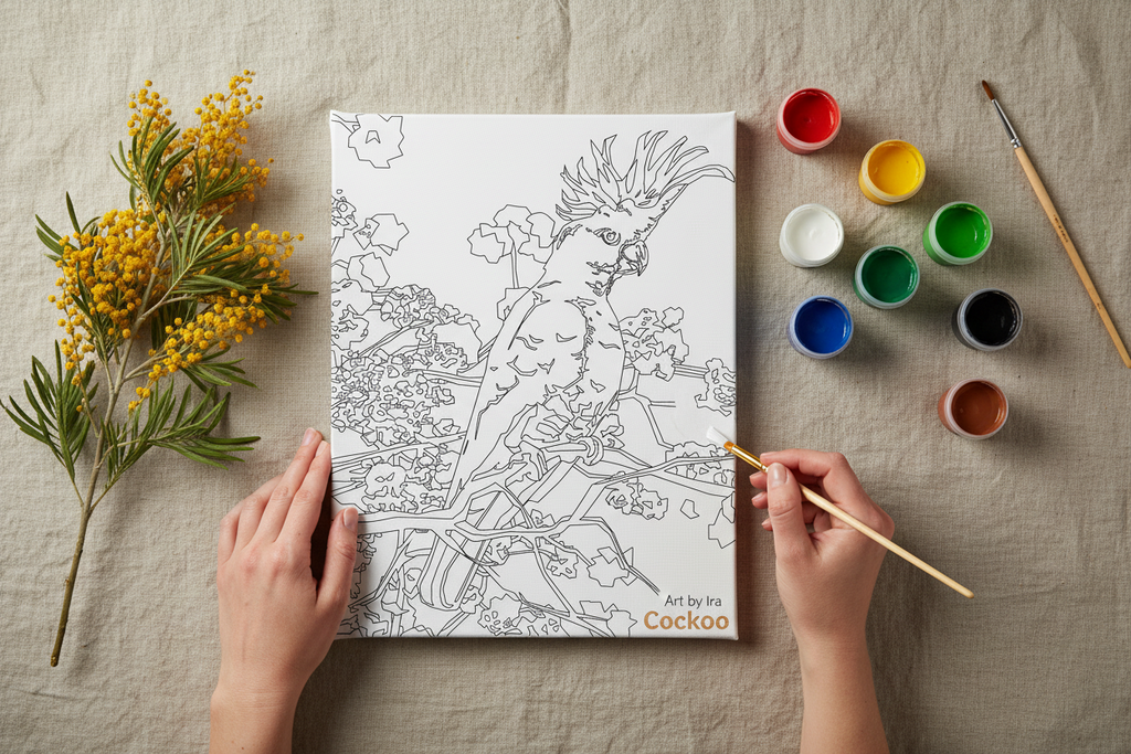 Cockatoo in Wattle Blooms Painting Kit