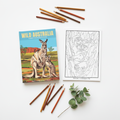 Wild Australia Colouring Book & Journal by Ira Mitchell, shown with coloured pencils and a sample koala illustration page